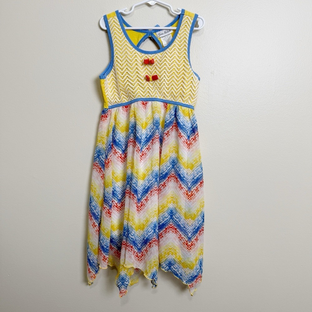 Jona Michelle Girls Dress Size 10 Chevron Rainbow Sleeveless Handkerchief Hem